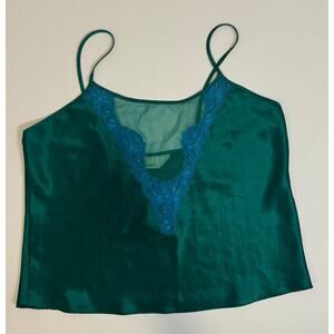 Vintage Green  & Blue Satin Sheer Lace Top